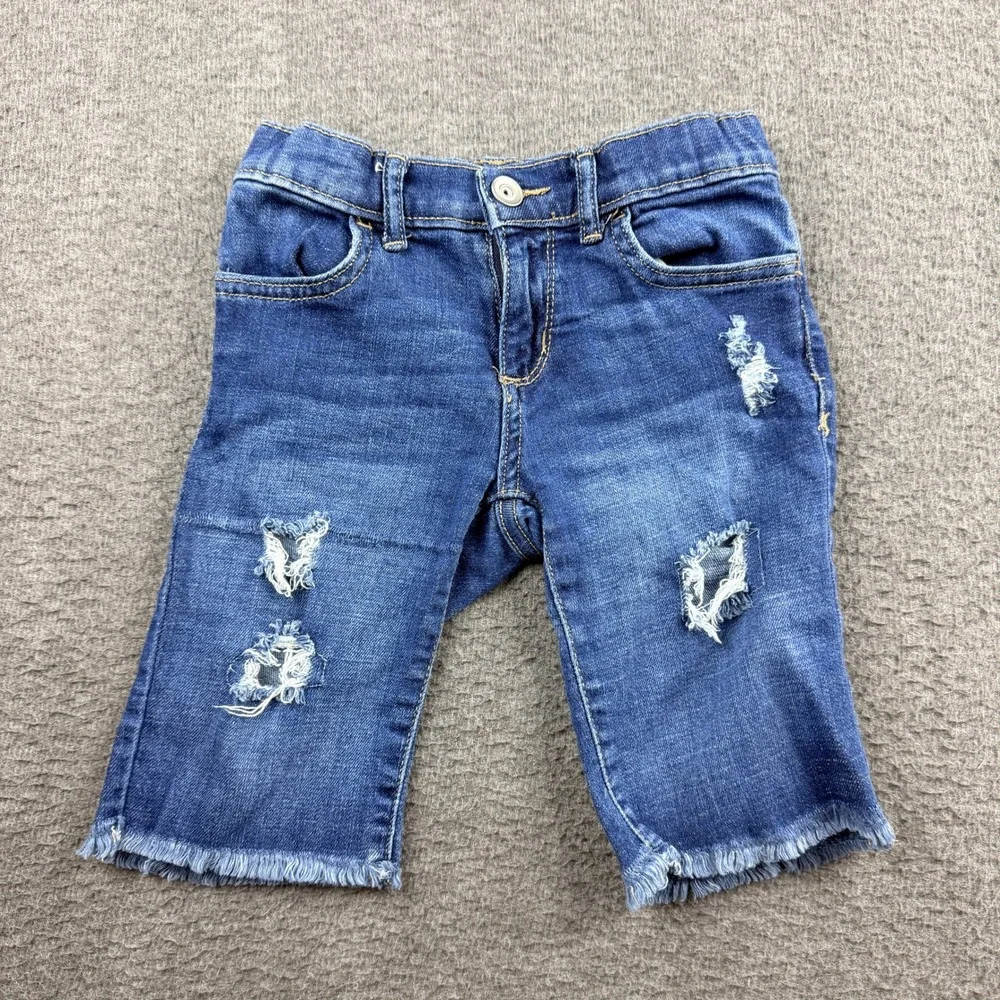 Children's Place Skimmer Pant Court Distressed Denim Shorts Kids 6X/7 Blue
